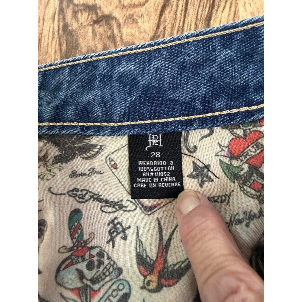 Vintage Y2K Ed Hardy Wide Leg Jeans Size 28 Tattoo Graphic Koi Tiger Dragon 32" - Picture 5 of 10